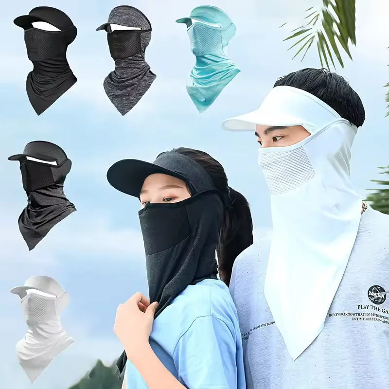 Summer Full Face Mask Breathable Anti-UV Neck Flap Wide Brim Cycling Bandana Outdoor Sport Fishing Hiking Sunscreen Ice Silk Cap