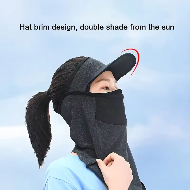 Summer Full Face Mask Breathable Anti-UV Neck Flap Wide Brim Cycling Bandana Outdoor Sport Fishing Hiking Sunscreen Ice Silk Cap
