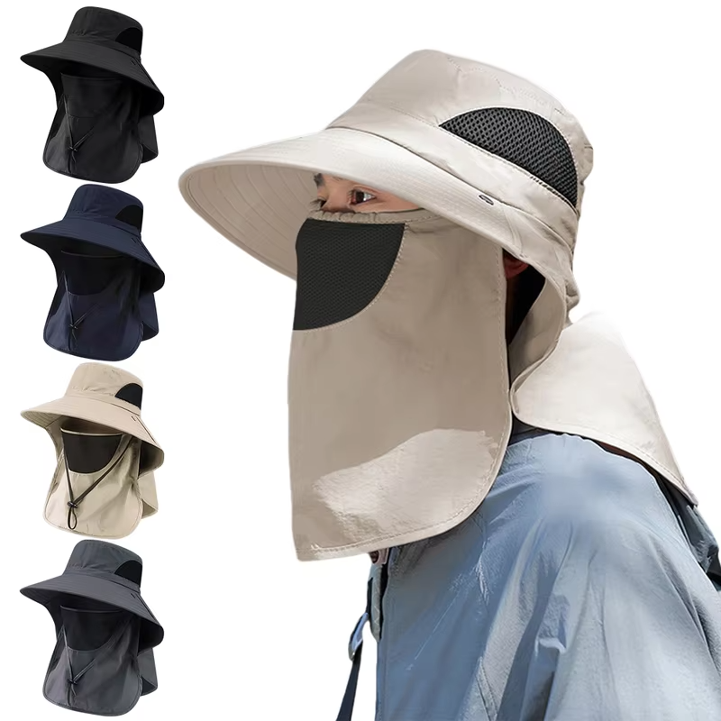 Summer Sun Hats UV Protection Outdoor Hunting Fishing Cap For Men Women Hiking Camping Visor Bucket Hat Neck Flap Fisherman Hat