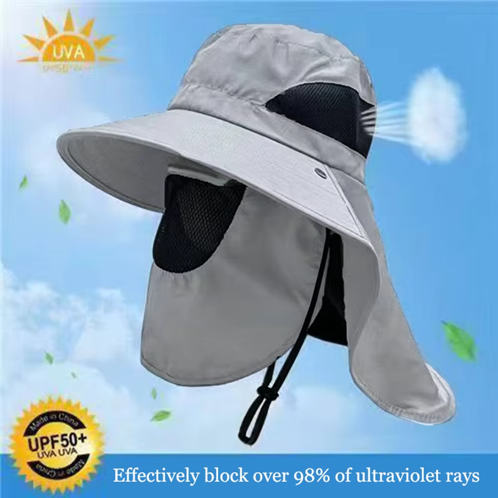 Summer Sun Hats UV Protection Outdoor Hunting Fishing Cap For Men Women Hiking Camping Visor Bucket Hat Neck Flap Fisherman Hat