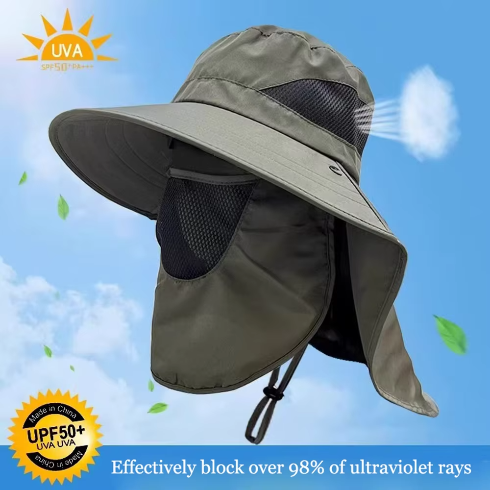 Summer Sun Hats UV Protection Outdoor Hunting Fishing Cap For Men Women Hiking Camping Visor Bucket Hat Neck Flap Fisherman Hat