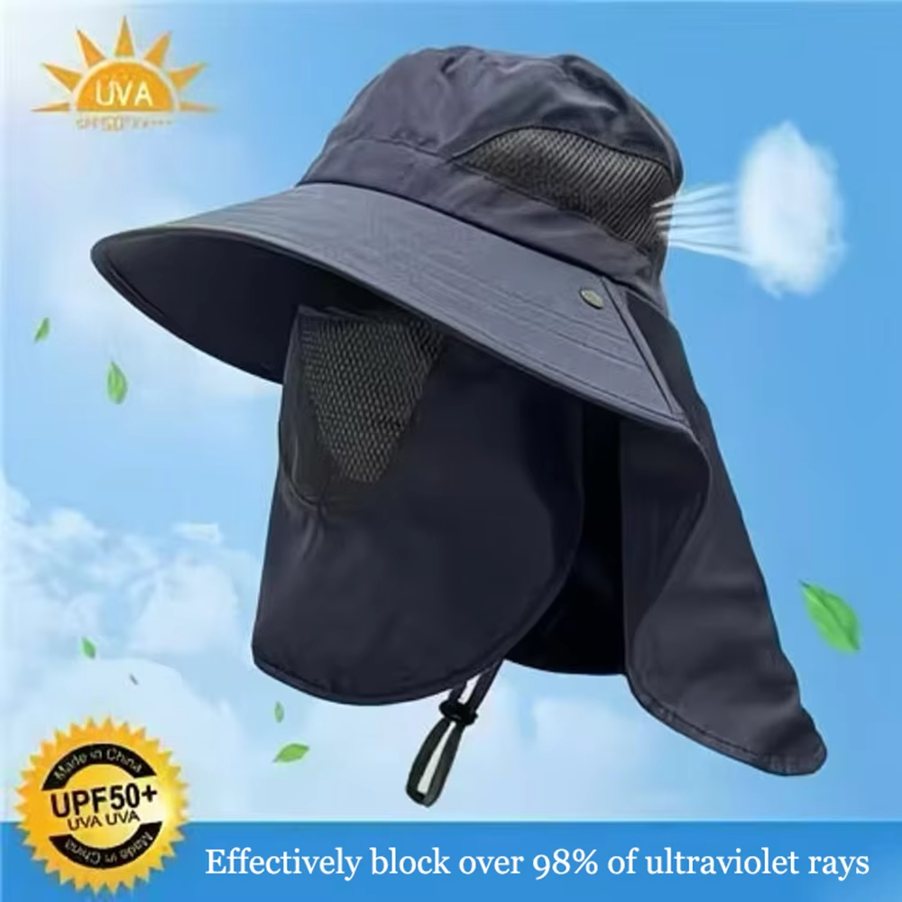 Summer Sun Hats UV Protection Outdoor Hunting Fishing Cap For Men Women Hiking Camping Visor Bucket Hat Neck Flap Fisherman Hat