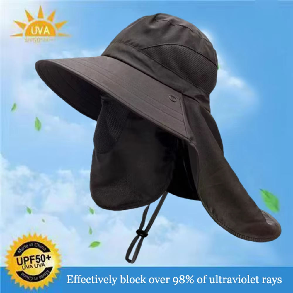Summer Sun Hats UV Protection Outdoor Hunting Fishing Cap For Men Women Hiking Camping Visor Bucket Hat Neck Flap Fisherman Hat