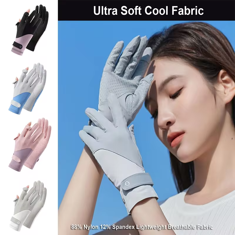 Summer Gloves Breathable Women Thin Ice Silk Cycling Driving Gloves Touch Screen Quick Dry Sunscreen Non-slip Riding Gloves