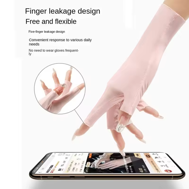 Summer Fingerless Gloves Women Cooling Sun Protection Driving Gloves Touchscreen Anti UV Ice Silk Breathable Cycling Gloves