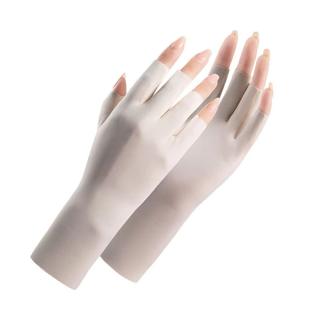 Summer Fingerless Gloves Women Cooling Sun Protection Driving Gloves Touchscreen Anti UV Ice Silk Breathable Cycling Gloves