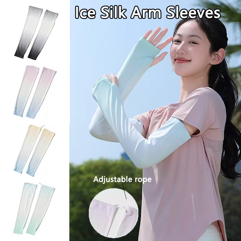 Ice Silk Arm Sleeves Breathable UV Protection Running Cycling Arm Guards Men Women Adjustable Cooling Hiking Travel Arm Cover